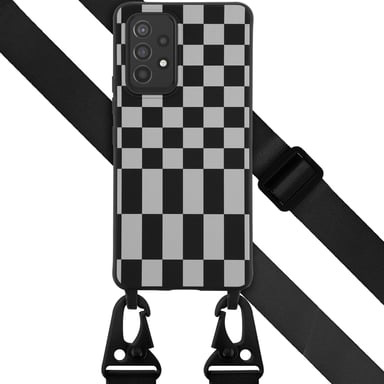 Selencia ?Coque design en silicone avec cordon amovible pour Samsung Galaxy A53 - Irregular Check Black