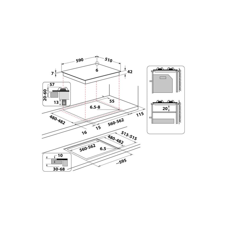 Table De Cuisson À Gaz WHIRLPOOL GOA6423NB1 – 4 Feux, Commandes Avant - vue 3