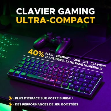 Combo gaming 2-en-1 THE G-LAB Hydrogen Clavier AZERTY filaire semi-mécanique + Souris 7200 DPI RGB Noir