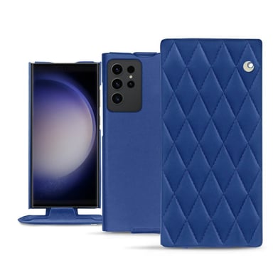 Housse cuir Samsung Galaxy S23 Ultra - Rabat vertical - Bleu - Cuir lisse couture