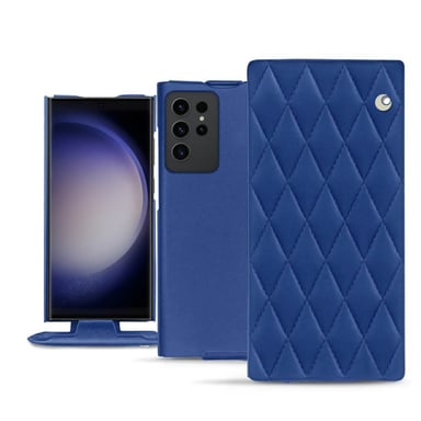 Housse cuir Samsung Galaxy S23 Ultra -  - Bleu - Cuir lisse couture