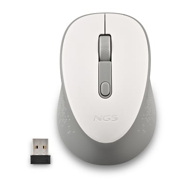 Ratón USB inalámbrico NGS Dew Blanco 1600dpi - 3 botones - Uso diestro - Color Blanco/Gris