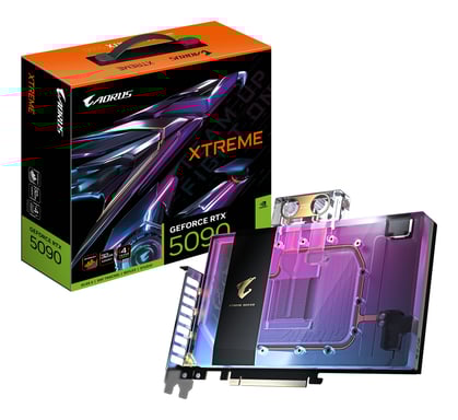 GIGABYTE AORUS GeForce RTX 5090 XTREME WATERFORCE WB 32G Tarjeta Gráfica - 32 GB GDDR7, 512 bits, PCI-E 5.0, 2655 MHz Frecuencia Base, 3 x DP 2.1a, 1 x HDMI 2.1b, NVIDIA DLSS 4, GV-N5090AORUSX WB-32GD