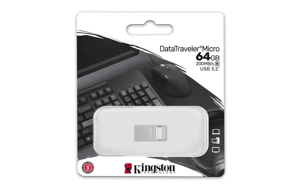 Kingston Technology DataTraveler 64 Go Micro 200 Mo/s Metal USB 3.2 Gen 1 - Neuf