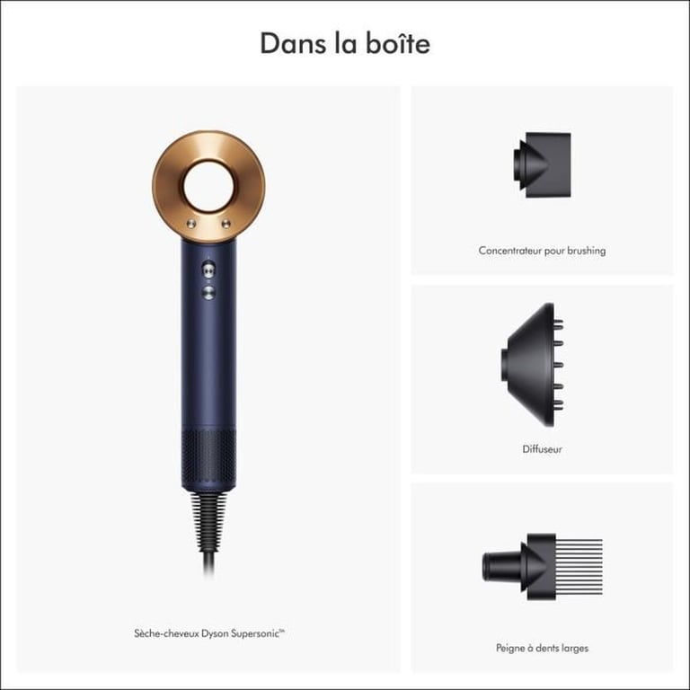 Sèche-cheveux Dyson Supersonic V9 1600 W Bleu de Prusse cuivré Contrôle intelligent chaleur 3 vitesses 4 températures air froid - Neuf