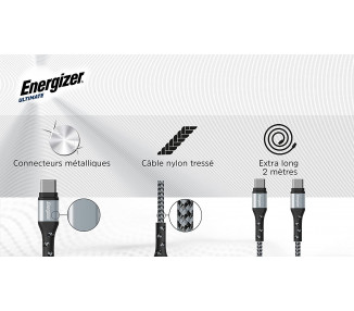 CAVO ENERGIZER USB-C INTRECCIATO E METALLICO 2 M ARGENTO
