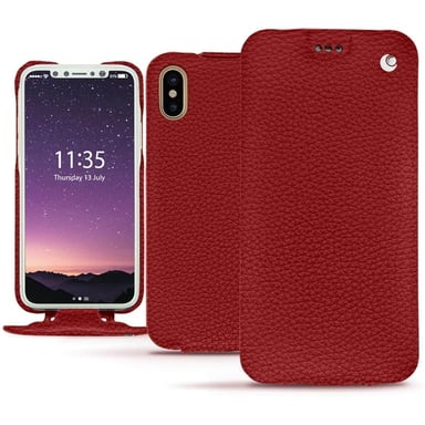 Funda de piel Apple iPhone Xs - Solapa vertical - Rojo - Piel granulada