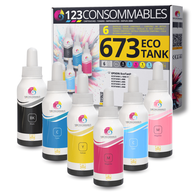 Pack compatible avec EPSON 673 ECOTANK, 6 bouteilles d'encre - Neuf
