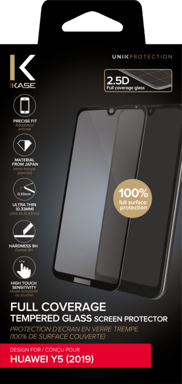 (O) Protector de pantalla de vidrio templado (100% de cobertura de superficie) para huawei Y5 2019, Negro