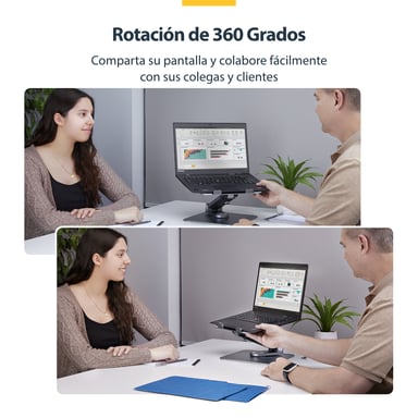StarTech.com Support Télescopique pour PC Portable, Base Pivotante à 360&deg;, Support Rotatif pour Bureau, Hauteur et Inclinaison Réglables, Poids Max 5kg, Construction en Aluminium, Design Portable
