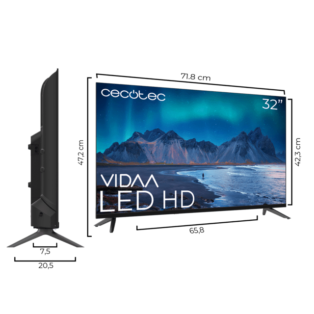 Cecotec Smart TV TV LED 32 Pouces Résolution HD Série A5 ALH50032. Smart TV VIDAA système Audio Dolby WiFi intégré Sortie Casque Chromecast 3 HDMI et 2 USB - vue 4