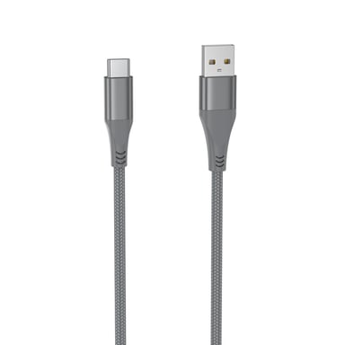 WE Câble USB vers USB-C Ultra Résistant en Nylon Tressé et Kevlar, 2 Mètres, Certifié MFi, Charge et Synchronisation des Données - Gris - Neuf