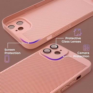 Funda de teléfono Moozy VentiGuard para iPhone 11, rosa pastel, 6,1 pulgadas - Funda transpirable con patrón perforado para la circulación del aire, ventilación, funda de teléfono anti-sobrecalentamiento.