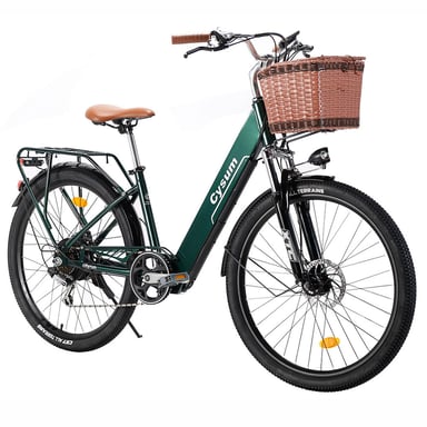 Vélo électrique CYSUM Cityrun avec panier avant, moteur 250 W, batterie 36 V 10 Ah - Vert