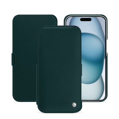 Housse cuir Apple iPhone 15 -  - Vert - Cuir saffiano