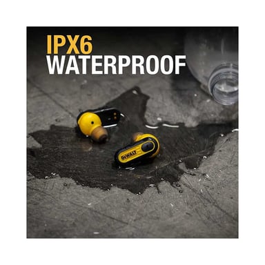 Écouteurs True Wireless DEWALT Pro-X1 Bluetooth 5.0 IPX6 Boîtier de charge robuste Noir et Jaune