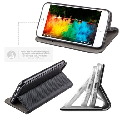Moozy Case Flip Cover para iPhone 6s, iPhone 6, Negro - Funda magnética inteligente con tarjetero y soporte