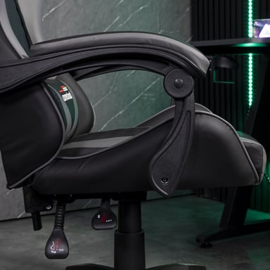 Amstrad ULTIMATE-GREY Fauteuil / Chaise de bureau Gamer coloris noir & gris - coussin lombaire & appuie tête