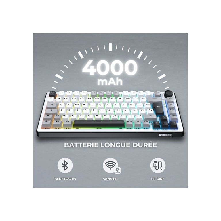 Clavier Gamer Mécanique The G-Lab Keyz Elite 300 – TKL 75% Tri-Mode Bluetooth/2.4GHz/Filaire - vue 8