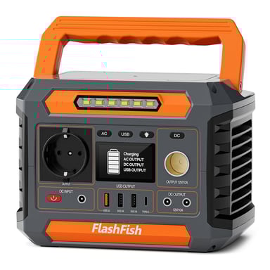 Flashfish P66 Estación de Energía Portátil, Generador Exterior 300W 230.88Wh, 8 Salidas, USB-C QC3.0, Onda Sinusoidal Pura, Carga Solar, Linterna de Emergencia, para Hogar, Camping, Viaje