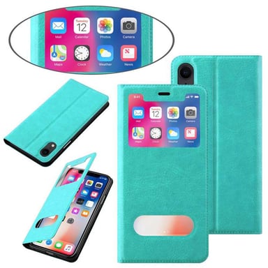 Coque pour Apple iPhone XR en TURQUOISE MENTHE Housse de protection Étui avec fermeture magnétique, fonction de support et 2 fenêtres de visualisation