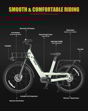 Vélo électrique urbain Vitilan L5 26'' 500W Capteur de couple Ebikes avec assistance au pédalage, vélo électrique à enjambement avec batterie 48V15AH-Vert
