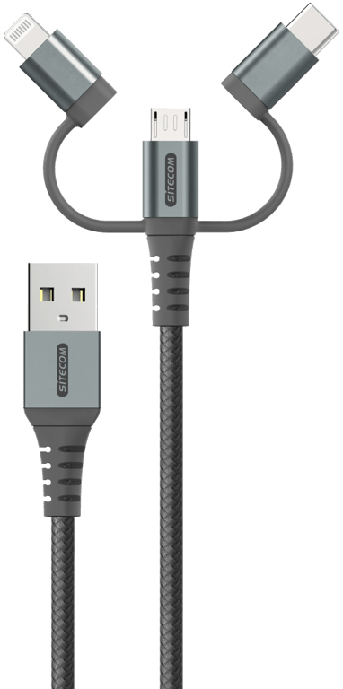 Câble USB 2.0 - USB-A-USB-C/µB/Lightning OR Tissus 2,00m CA-042