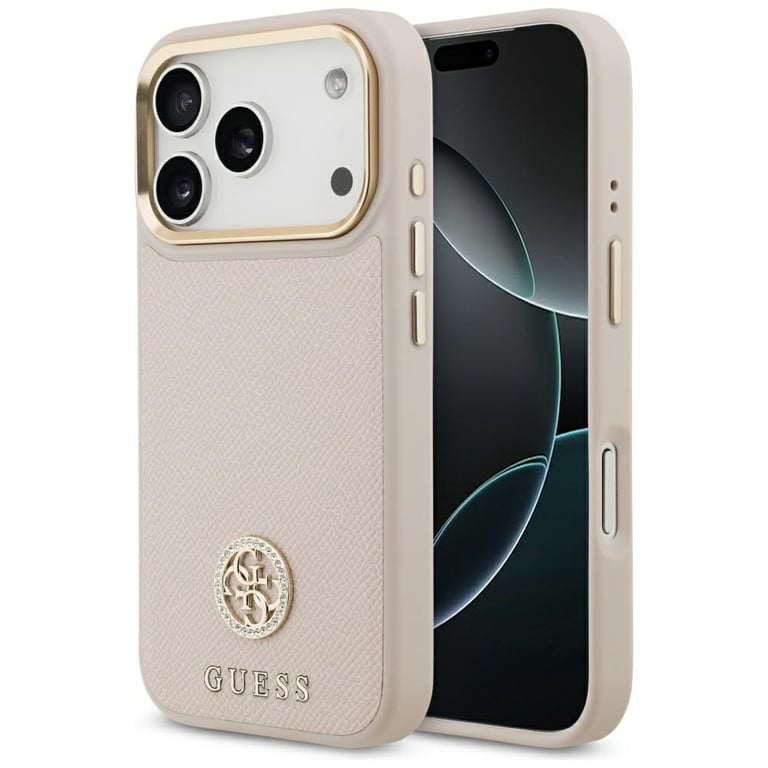 Guess Etui Grained Strass Logo MagSafe do iPhone 17 Pro ró?owy