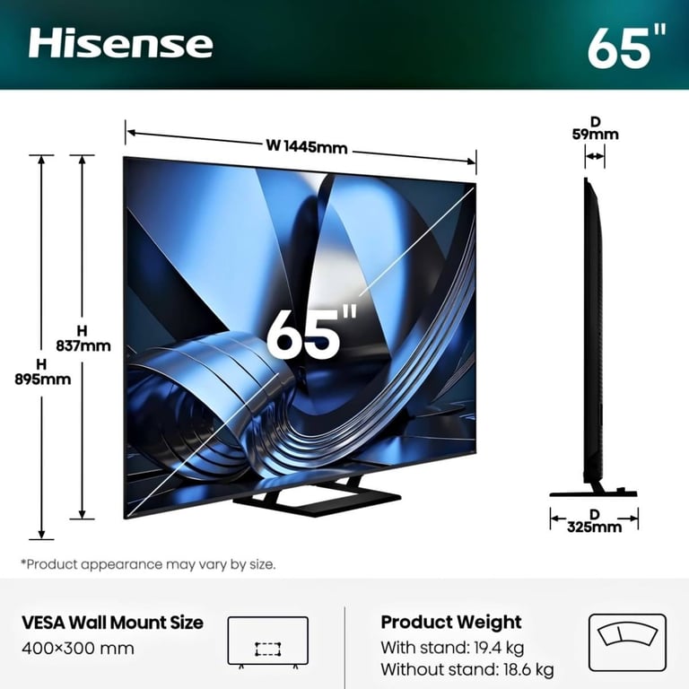 TV Hisense Mini LED QLED 65U7SE 164 cm 2026 - vue 6