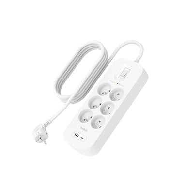 Belkin Regleta de 6 enchufes Lightning Protection con USB y USB-C Blanco