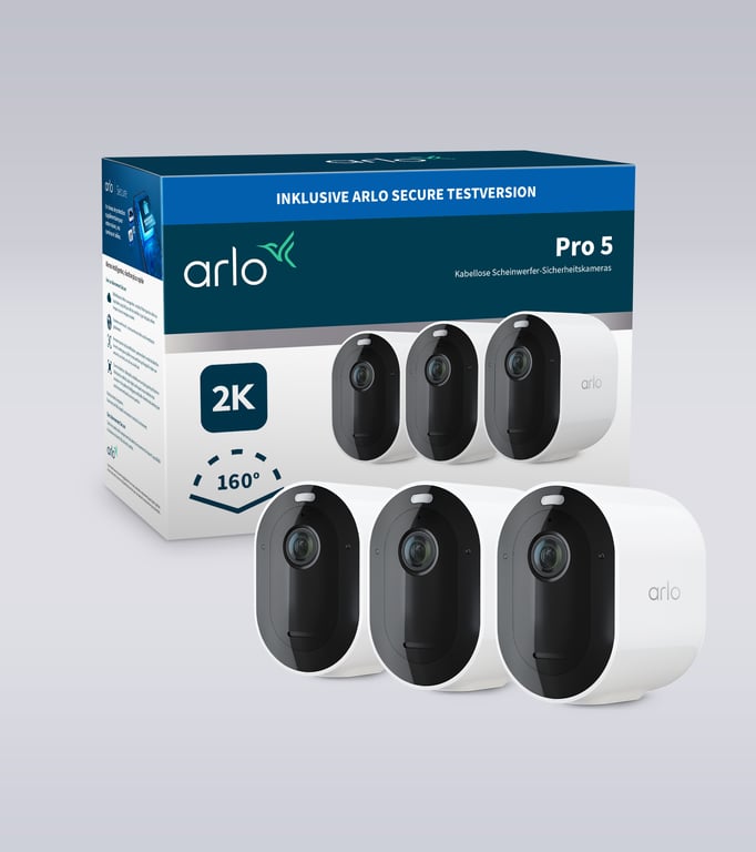 Arlo Caméra de surveillance sans fil Pro 5 2K Spotlight, pack de 3 blanc