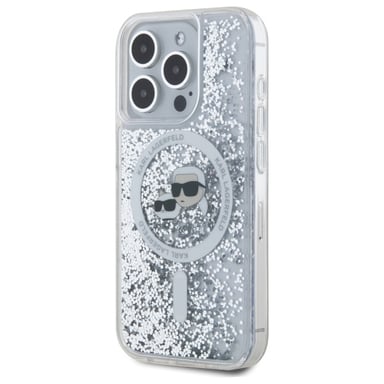 Custodia Karl Lagerfeld per iPhone 15 Pro Max 6,7'' Liquid Glitter custodia rigida trasparente Karl&Choupette Head Magsafe