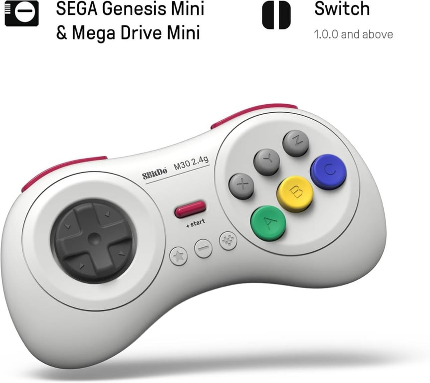 8bitdo Manette sans fils 8 boutons, couleur Blanche/White compatible sur  Switch, Sega Genesis mini & Mega Drive mini - Nintendo