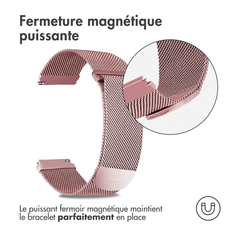 imoshion Bracelet magnétique milanais - Connexion universelle 22 mm - Taille M - Rose - Neuf