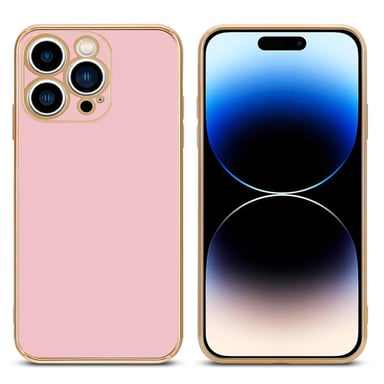 Coque pour Apple iPhone 14 PRO en Glossy Rose - Or Housse de protection Étui en silicone TPU flexible et avec protection pour appareil photo