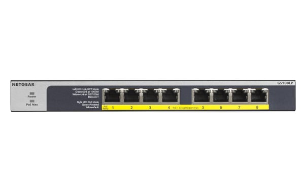 NETGEAR GS108LP Non-géré Gigabit Ethernet (10/100/1000) Connexion Ethernet, supportant l'alimentation via ce port (PoE) 1U Noir, Gris - Neuf
