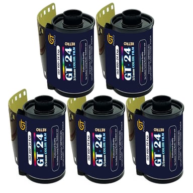 GT Photo Película de Color GT24FILM 35mm - Lote de 5 Rollos de 24 Exposiciones - Ideal para Fotografía, Desarrollo e Impresión de Calidad
