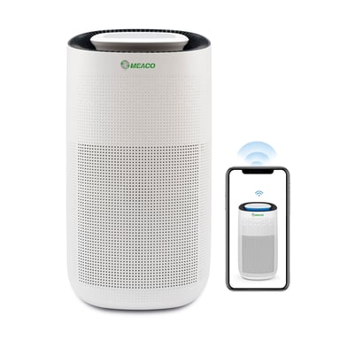 MEACO MeacoClean CA-HEPA 76x5, Purificatore d'Aria, Ideale per Casa e Ufficio, Controllo Wi-Fi, Filtro HEPA H13, Ultra Silenzioso 25 dB, Sensore di Qualità dell'Aria, Bianco