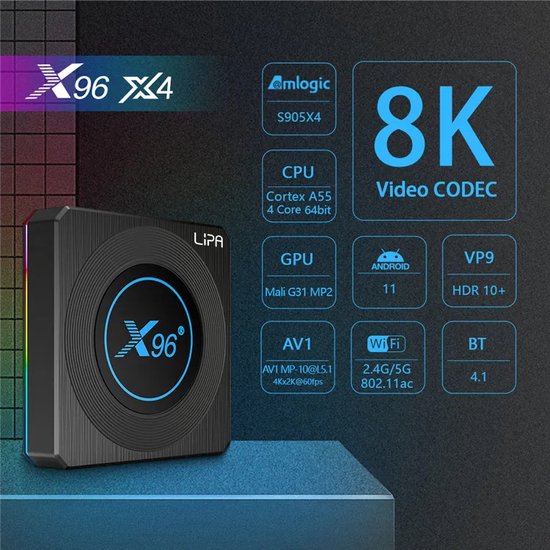Lipa X96 X4 Android TV Box 4 Mediaplayer pour TV media streamer TV Box Android chipset Amlogic Neuf - vue 3
