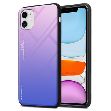 Coque pour Apple iPhone 11 en ROSE - BLEU Housse de protection Étui bicolore en silicone TPU et dos en verre trempé