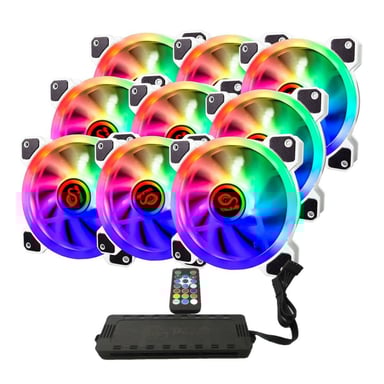 TALIUS TAL-PACK09-WHT sistema de refrigeración para ordenador Carcasa del ordenador Refrigerador de aire 12 cm Negro, Blanco 9 pieza(s)