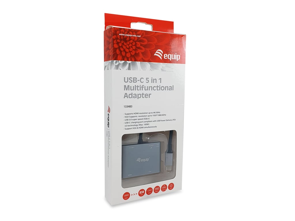 Equip Adaptateur multifonction USB C 5 en 1 HDMI VGA HD15 PD USB3.0 AUX Neuf - vue 4
