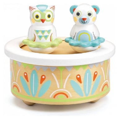 Djeco BabyMusic Scatola musicale in legno con figure di gufo e orso