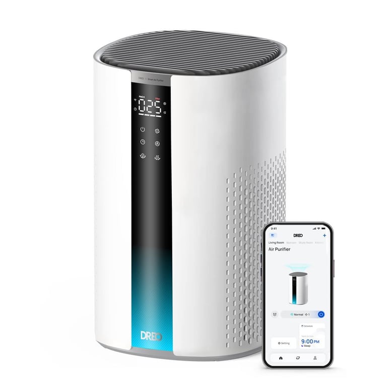 Purificateur d'air DREO 337S Contrôle via application Écran digital Cylindrique Blanc Jusqu'à 99 m² - Neuf