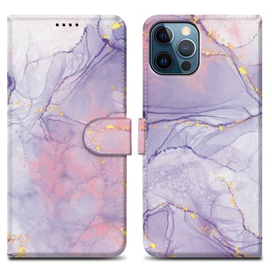 Coque pour Apple iPhone 13 PRO Design Marbre Rose Lilas No. 5 Housse de protection Étui avec fermeture magnétique, fonction de support et compartiment pour carte