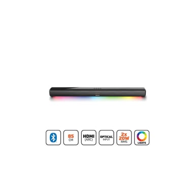 Barre de son LENCO SB-042LEDBK 85 cm 2.0 Bluetooth 5.0 HDMI ARC AUX optique 40 W RMS écran 7 segments orange LED multicolore Noir