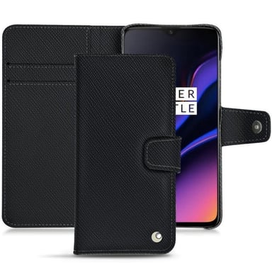 Funda de piel OnePlus 6T - Solapa billetera - Negro - Piel saffiano