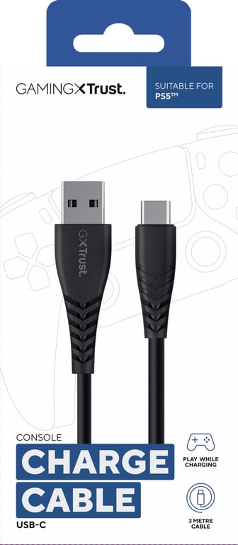 Trust Gaming Play and Charge GXT 226 Câble de Charge de 3m pour Manette PS5PlayStation 5 Recharger DualSense Câble - vue 4