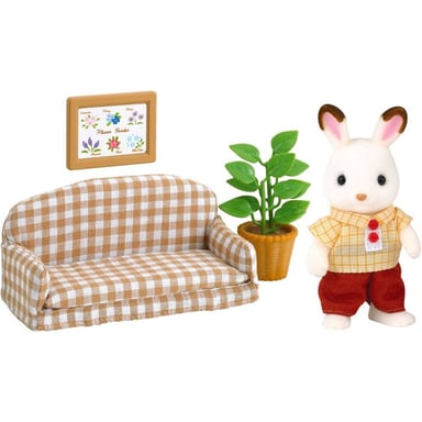 Poupée Sylvanian Families Papa Lapin Chocolat Set salon 5013 Canapé Cadre Plante figurine Marron Multicolore