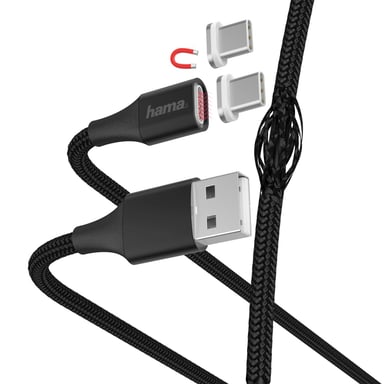 Cable magnético de carga/datos, USB Tipo-C, 1 m, negro
